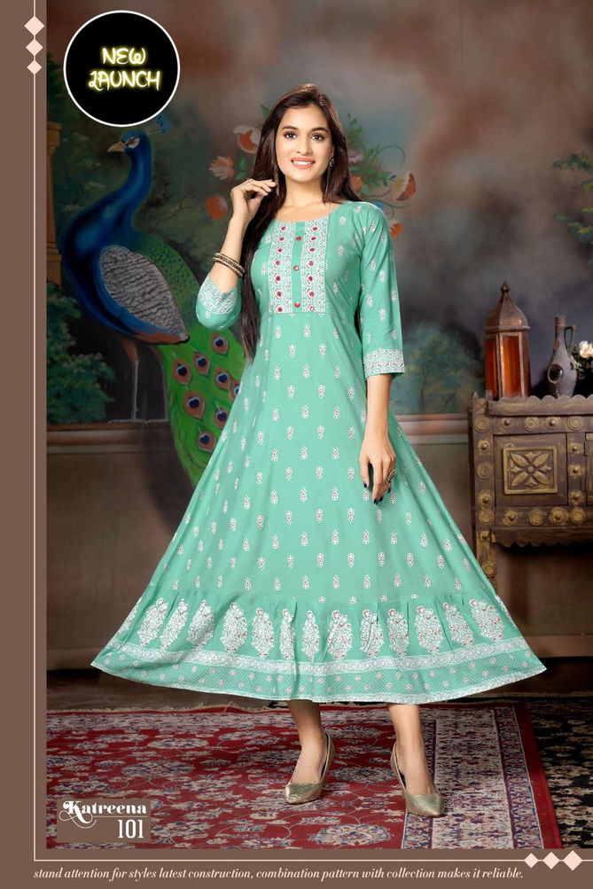 Beauty Queen Katreena 1 Fancy Ethnic Wear Rayon Long Kurti Collection